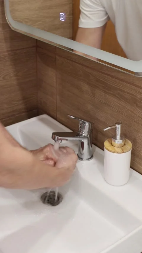 A man washes his hands with soap Stock Footage 270923338