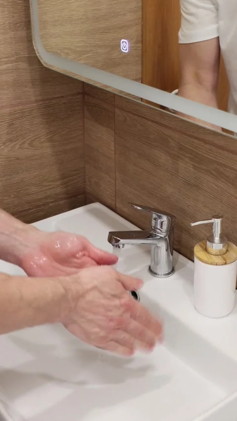 A man washes his hands with soap Stock Footage 270923350