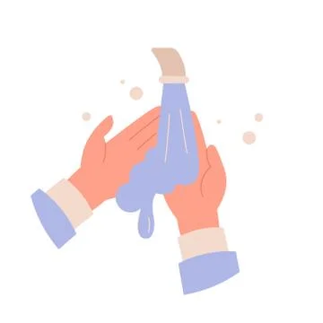 A man washes his hands under the tap. Vector illustration. Please wash your h Stock Illustration