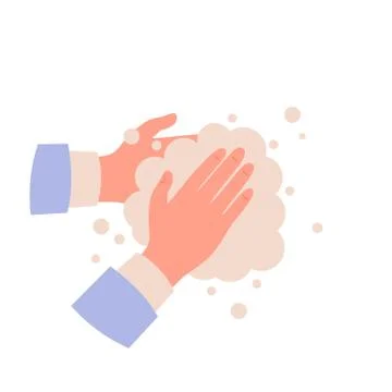 A man washes his hands under the tap. Vector illustration. Please wash your h Illustrazione stock