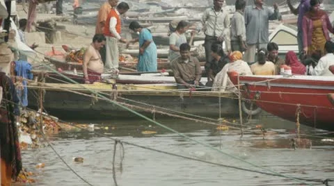 Man Washes Self in Ganges Stock Footage 10604490