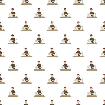 Man washing dishes seamless pattern, household chore activity イラスト素材