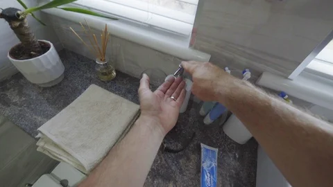 Man Washing Hands Drying Hands Walking Out of Bathroom. POV, First Person, 4K Stock Footage 113827185