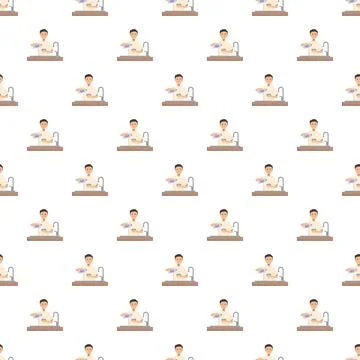 Man washing hands at sink pattern Stock Illustration