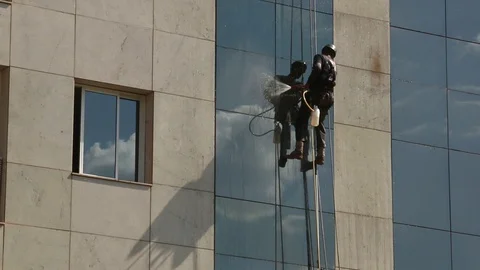 Man Washing Windows Stock Footage 117130193