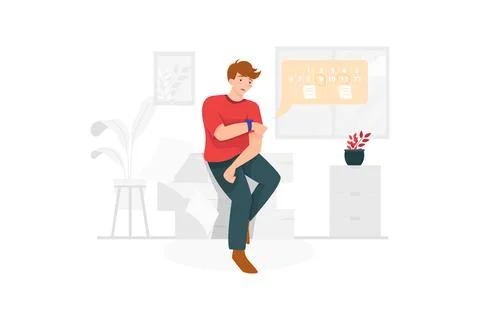 The man watching and checking the calendar on the wristwatch Stock Illustration