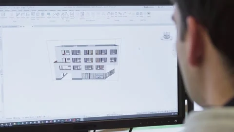 Man watching architecture on computer screen 스톡 동영상 288992489