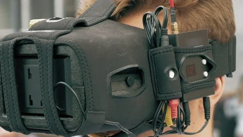 Man watching flight of FPV drone using VR glasses Stock Footage 70007106