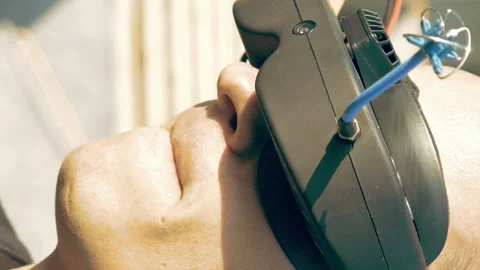 Man watching flight of FPV drone using VR glasses Stock Footage 91143533