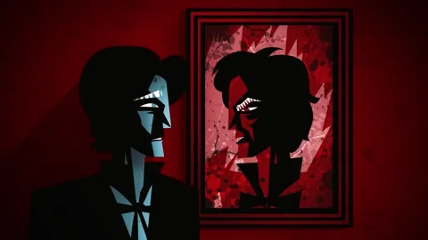 Man watching his portrait turn into an evil painting Stock-Footage 320229602