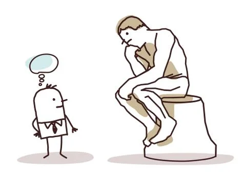 Man watching the Rodin's thinker Stock Illustration