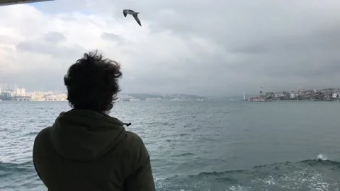 The man watching the sea from the ship Stock Footage 145288129