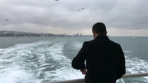 The man watching the sea from the ship Stock Footage 145288186