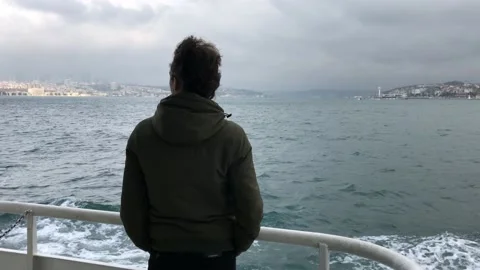 The man watching the sea from the ship Stock Footage 145289091