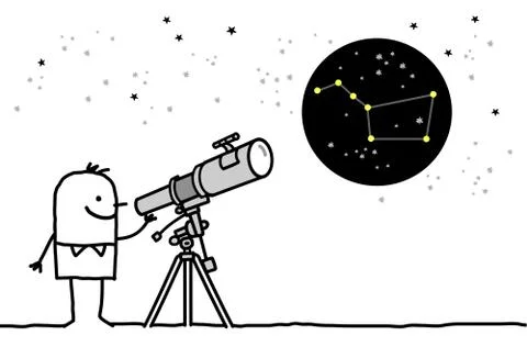 Man watching the stars with telescope Stock Illustration