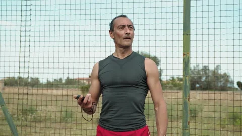 Man Watching The Stopwatch During Workout Stock Footage 278405016