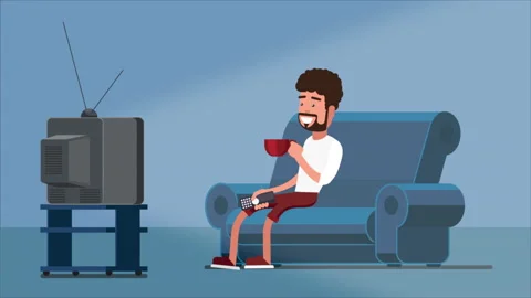 Man Watching Television On The Sofa Weekend Stock Footage 219559094
