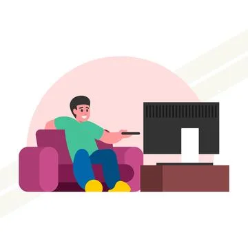 Man-watching-a-tv Stock Illustration