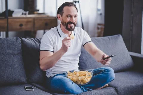 Man watching tv Stock Photos