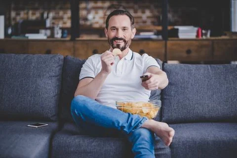 Man watching tv Stock Photos