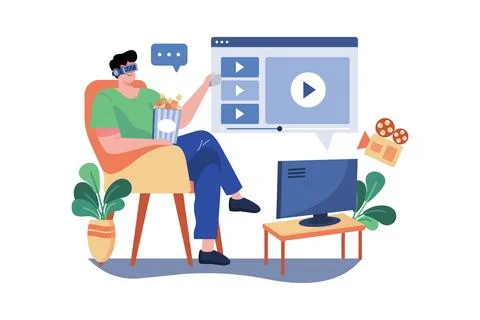 Man watching video using VR Tech イラスト素材