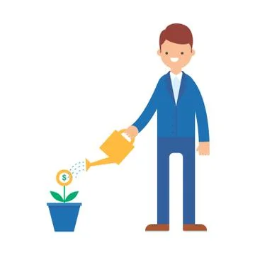 A man watering money tree vector illustration Stock Illustration