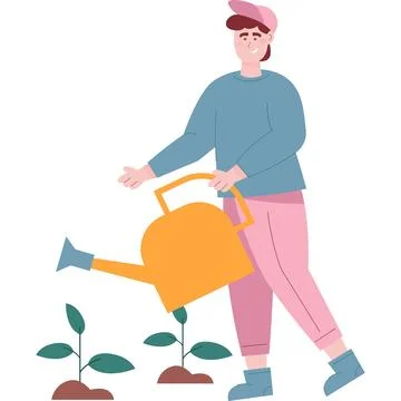 Man watering sprout vector icon isolated on white 库存插图