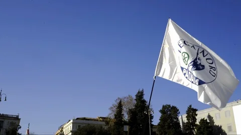 A man waves a Lega Nord flag Stock Footage