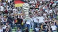 Man Waving Germany Flag World Cup Plenty Audience German People Supporters Fans HD Footage