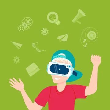Man Wearing 3d Virtual Reality Glasses Modern Vr Technology Concept Stock Illustration