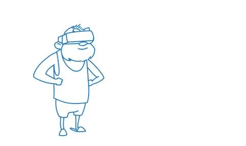 Man wearing 3d virtual reality glasses modern vr technology concept sketch Illustrazione stock