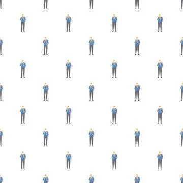 Man wearing backpack standing on white seamless pattern Stock Illustration