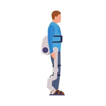 Man Wearing Exoskeleton as Future Technology Device Vector Illustration Stock Illustration