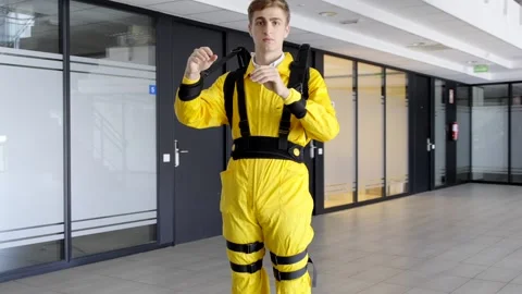 Man wearing futuristic ergonomic system Video stock 256781853