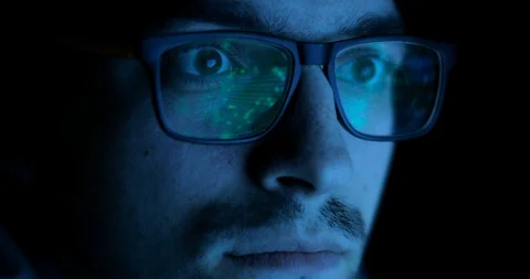 Man wearing glasses with function of object recognition. Future technologies Stock Footage 105303258