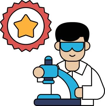 A man wearing glasses is working on a microscope 스톡 일러스트