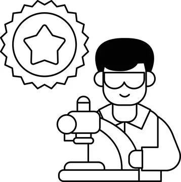 A man wearing glasses is working on a microscope 스톡 일러스트