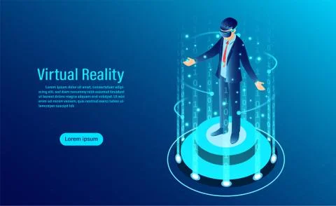 Man wearing goggle vr with touching interface Into virtual reality world. Fut Stock Illustration
