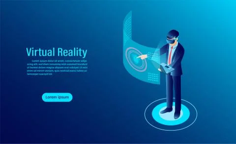 Man wearing goggle vr with touching interface Into virtual reality world. Fut Stock Illustration