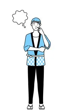 Man wearing Happi coat for summer festivals thinking while scratching his fac Stock Illustration