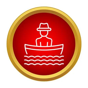 Man wearing hat rowing boat on water icon Stock Illustration