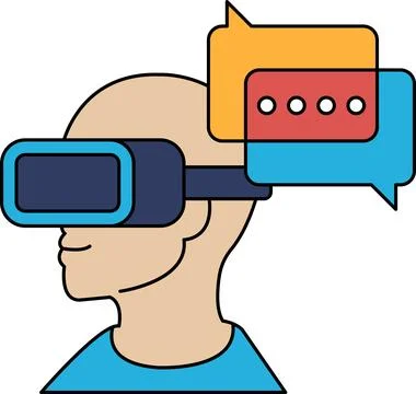 The man is wearing a headset that allows him to experience a virtual world Stock Illustration