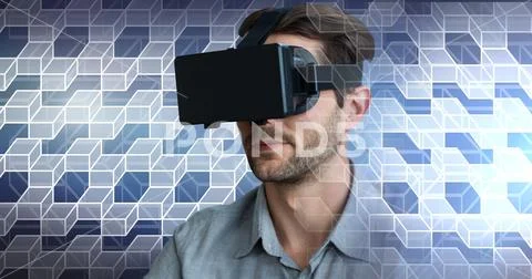 Man wearing headset with geometric transition Stock Photos