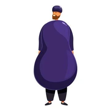 Man wearing large inflatable eggplant costume smiling and looking over should Stock Illustration