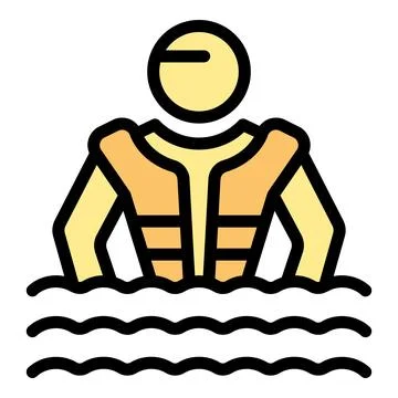 Man wearing life jacket floating in water safety icon Stock Illustration