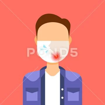 Man wearing protective face mask with painful sore throat ache illness medicine Stock Illustration