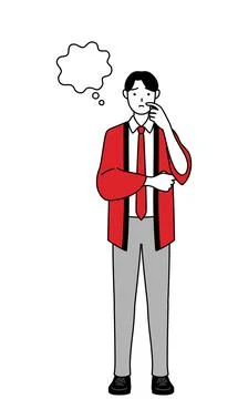 Man wearing a red happi coat thinking while scratching his face. Stock Illustration