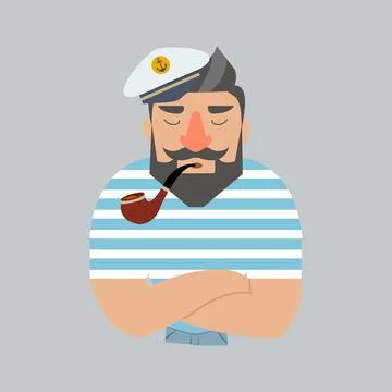 Man wearing sailor hat with a pipe Stock Illustration