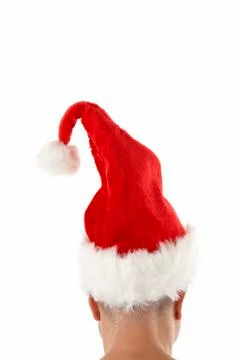 Man Wearing Santa Hat Against White Background Stock Photos