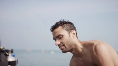 Man wearing scuba backpack. Stock Footage 119392050